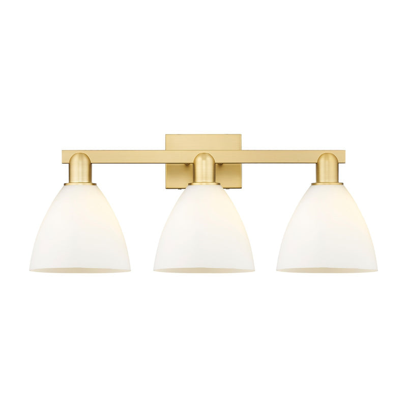 Innovations Bristol 27in 3-Light Bath Vanity Light | Industrial Satin Gold Steel and Matte White Glass | Entryway & Bathroom | Model 716-3W-SG-GBD-751