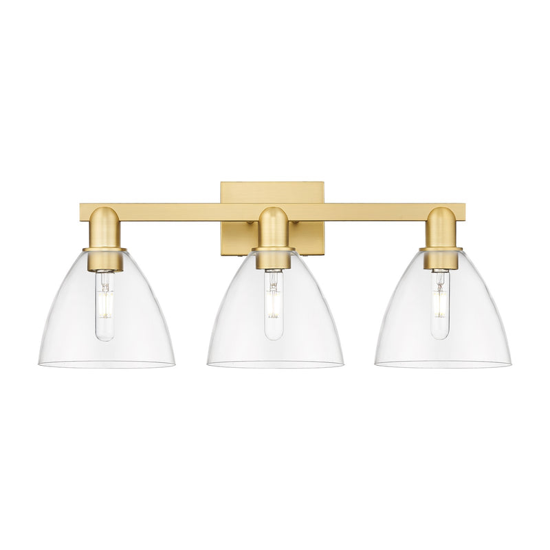 Innovations Bristol 27in 3-Light Bath Vanity Light | Industrial Satin Gold Steel and Clear Glass | Bathroom Vanity | 26.5 x 8.25 | Model 716-3W-SG-GBD-752