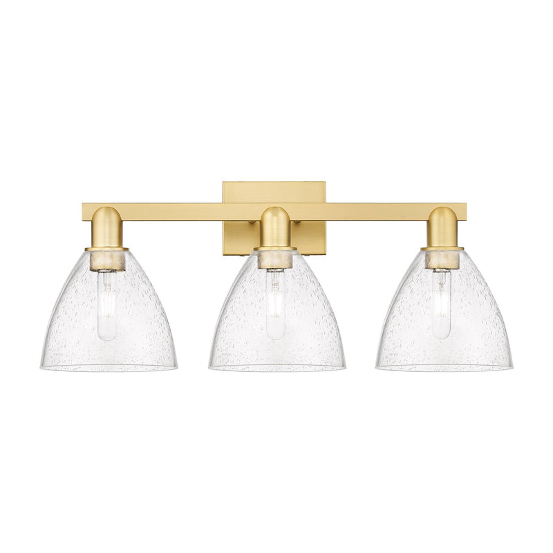 Innovations Bristol 27in 3-Light Bath Vanity Light | Industrial Modern Satin Gold Steel and Seedy Glass | Entryway & Bathroom | Model 716-3W-SG-GBD-754