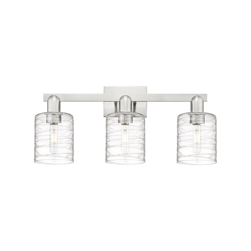Innovations Cobbleskill 24in 3-Light Bath Vanity Light | Industrial Brushed Satin Nickel and Deco Swirl Glass | Bathroom Vanity | Model 716-3W-SN-G1113