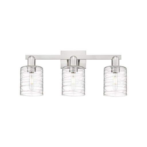 Innovations Cobbleskill 24in 3-Light Bath Vanity Light | Industrial Brushed Satin Nickel and Deco Swirl Glass | Bathroom Vanity | Model 716-3W-SN-G1113