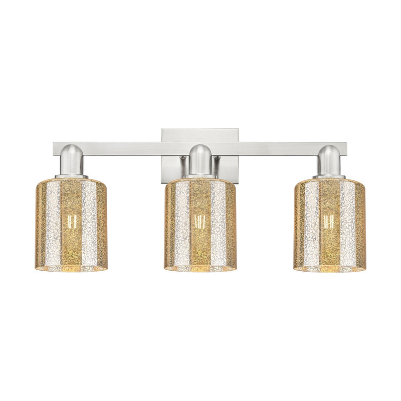 Innovations Cobbleskill 24in 3-Light Bath Vanity Light | Industrial Brushed Satin Nickel and Mercury Glass | Bathroom Vanity | 24 x | Model 716-3W-SN-G116