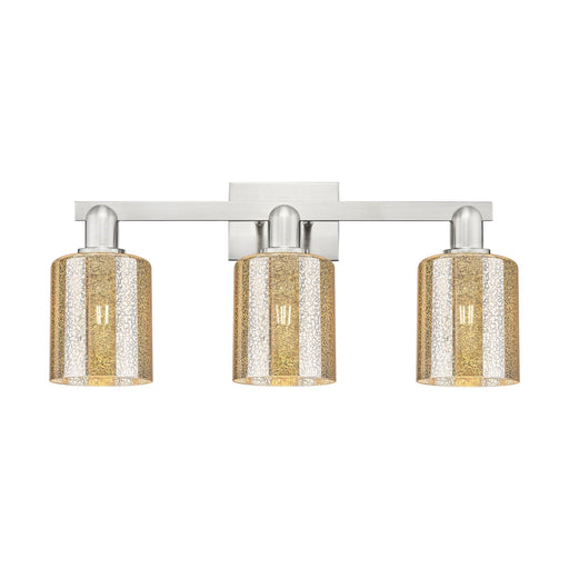Innovations Cobbleskill 24in 3-Light Bath Vanity Light | Industrial Brushed Satin Nickel and Mercury Glass | Bathroom Vanity | 24 x | Model 716-3W-SN-G116