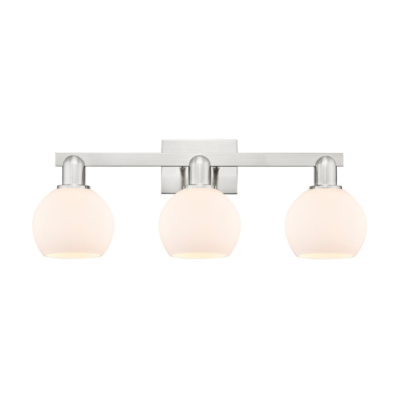 Innovations Athens 25in 3-Light Bath Vanity Light | Industrial Brushed Satin Nickel and Matte White Glass | Bathroom Vanity | Model 716-3W-SN-G121-6