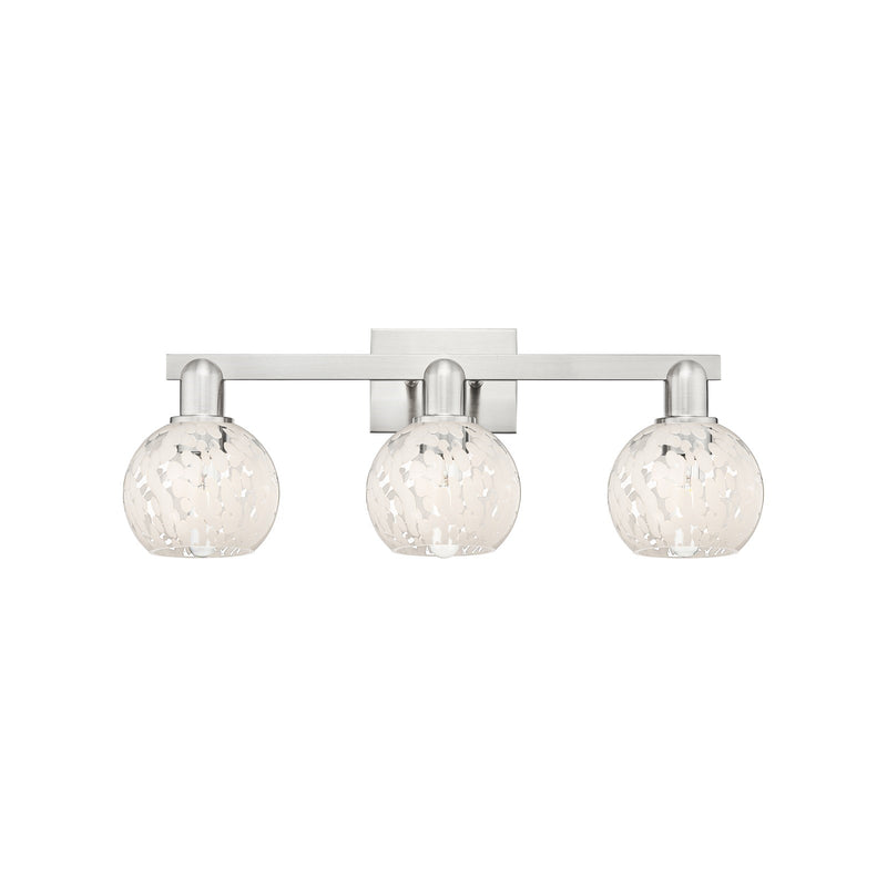 Innovations Lighting Arcadia 25in 3-Light Bath Vanity Light | Industrial Brushed Satin Nickel and White Mouchette Glass | Model 716-3W-SN-G1216-6WM
