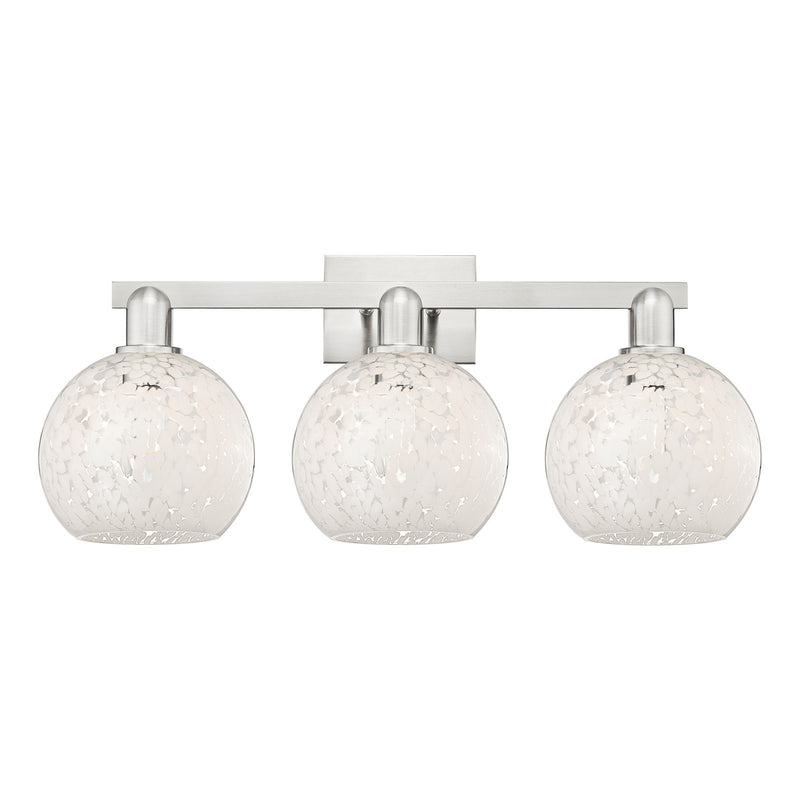 Innovations Lighting White Mouchette 27in 3-Light Bath Vanity Light | Brushed Satin Nickel Steel and Cast Brass with White | Model 716-3W-SN-G1216-8WM