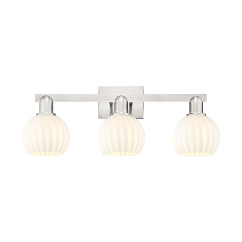 Innovations Lighting Arcadia 25in 3-Light Bath Vanity Light | Industrial Brushed Satin Nickel and White Venetian Glass | Model 716-3W-SN-G1217-6WV