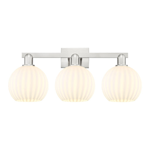 Innovations Venetian 27in 3-Light Bath Vanity Light | Industrial Brushed Satin Nickel and White Venetian Glass | Bathroom | Model 716-3W-SN-G1217-8WV