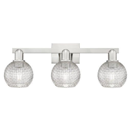 Innovations Athens 25in 3-Light Bath Vanity Light | Industrial Brushed Satin Nickel and Clear Basket Weave Glass | Bathroom | Model 716-3W-SN-G122C-6CL