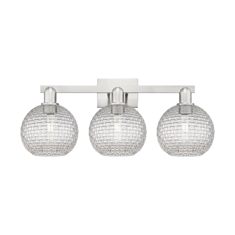 Innovations Athens 27in 3-Light Bath Vanity Light | Industrial Brushed Satin Nickel and Clear Basket Weave Glass | Bathroom | Model 716-3W-SN-G122C-8CL