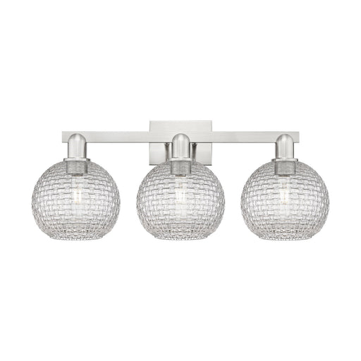 Innovations Athens 27in 3-Light Bath Vanity Light | Industrial Brushed Satin Nickel and Clear Basket Weave Glass | Bathroom | Model 716-3W-SN-G122C-8CL