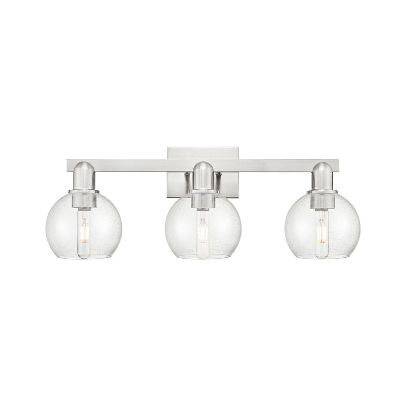 Innovations Athens 25in 3-Light Bath Vanity Light | Industrial Brushed Satin Nickel Steel and Seedy Glass | Bathroom Vanity | Model 716-3W-SN-G124-6