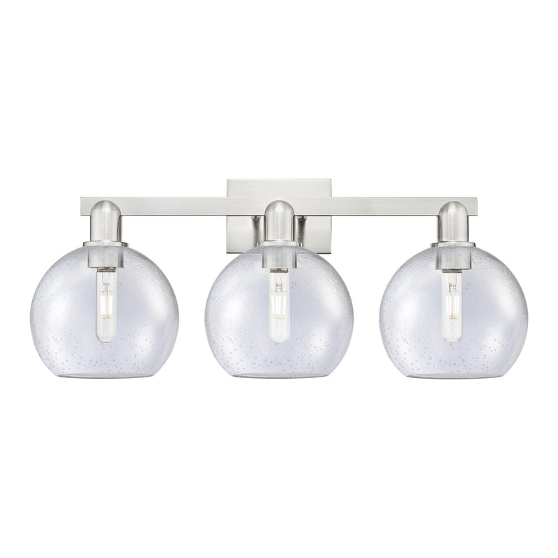 Innovations Athens 27in 3-Light Bath Vanity | Industrial Brushed Satin Nickel Steel and Seedy Glass | Bathroom Vanity & Powder | Model 716-3W-SN-G124-8
