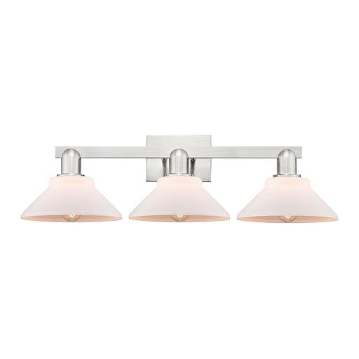 Innovations Orwell 27in 3-Light Bath Vanity Light | Industrial Brushed Satin Nickel and Matte White Glass | Bathroom Vanity | 27.38 | Model 716-3W-SN-G131