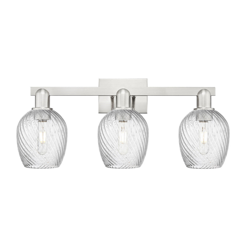 Innovations Salina 25in 3-Light Bath Vanity Light | Industrial Brushed Satin Nickel and Clear Spiral Fluted Glass | Bathroom Vanity | Model 716-3W-SN-G292