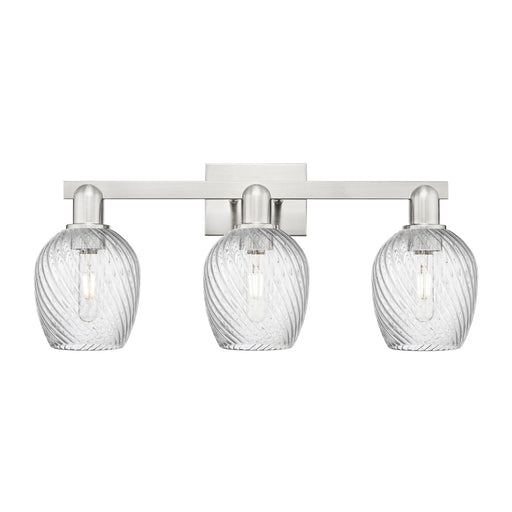 Innovations Salina 25in 3-Light Bath Vanity Light | Industrial Brushed Satin Nickel and Clear Spiral Fluted Glass | Bathroom Vanity | Model 716-3W-SN-G292
