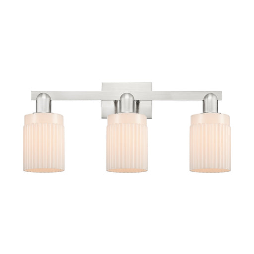 Innovations Hadley 24in 3-Light Bath Vanity | Brushed Satin Nickel Steel and Matte White Ribbed Glass | Bathroom Vanity Light | Model 716-3W-SN-G341