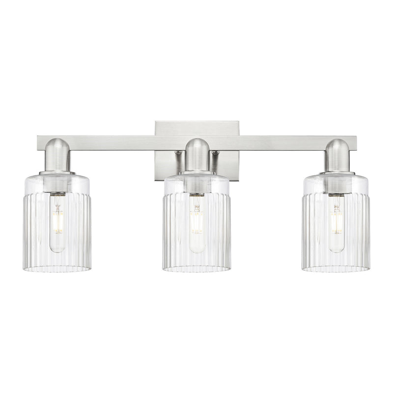 Innovations Hadley 24in 3-Light Bath Vanity | Industrial Brushed Satin Nickel and Clear Ribbed Glass | Bathroom Vanity Light | 23.5 | Model 716-3W-SN-G342