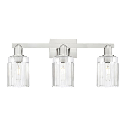 Innovations Hadley 24in 3-Light Bath Vanity | Industrial Brushed Satin Nickel and Clear Ribbed Glass | Bathroom Vanity Light | 23.5 | Model 716-3W-SN-G342