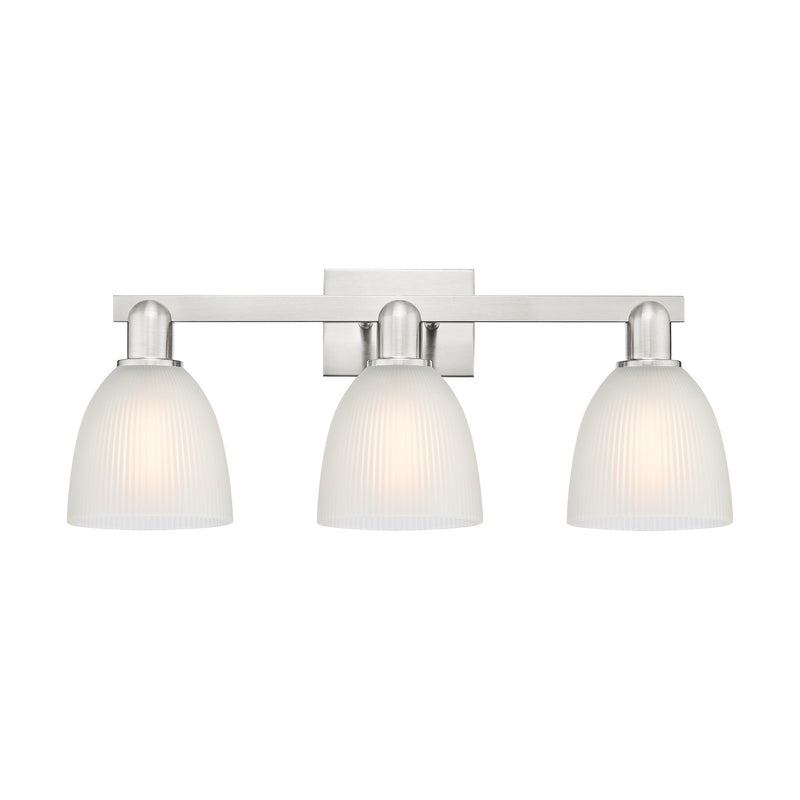 Innovations Castile 25in 3-Light Bath Vanity | Industrial Brushed Satin Nickel and White Glass | Bathroom Vanity | 25 x 7.5 x 10.75 | Model 716-3W-SN-G381