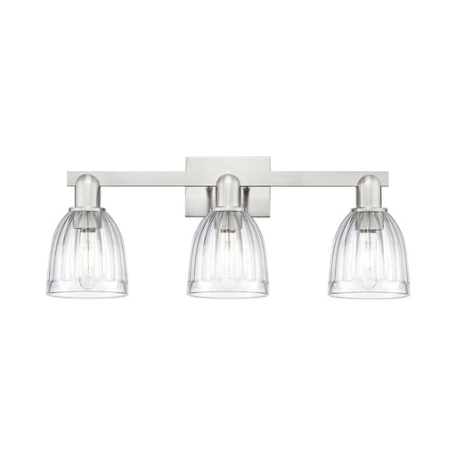 Innovations Brookfield 25in 3-Light Bath Vanity Light | Industrial Brushed Satin Nickel Steel and Clear Ribbed Glass | Bathroom | Model 716-3W-SN-G442