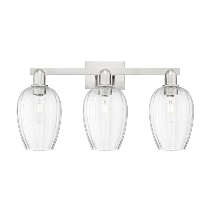Innovations Preston Flute 26in 3-Light Bath Vanity Light | Industrial Brushed Satin Nickel and Clear Glass | Bathroom Vanity | Model 716-3W-SN-G457-6CL