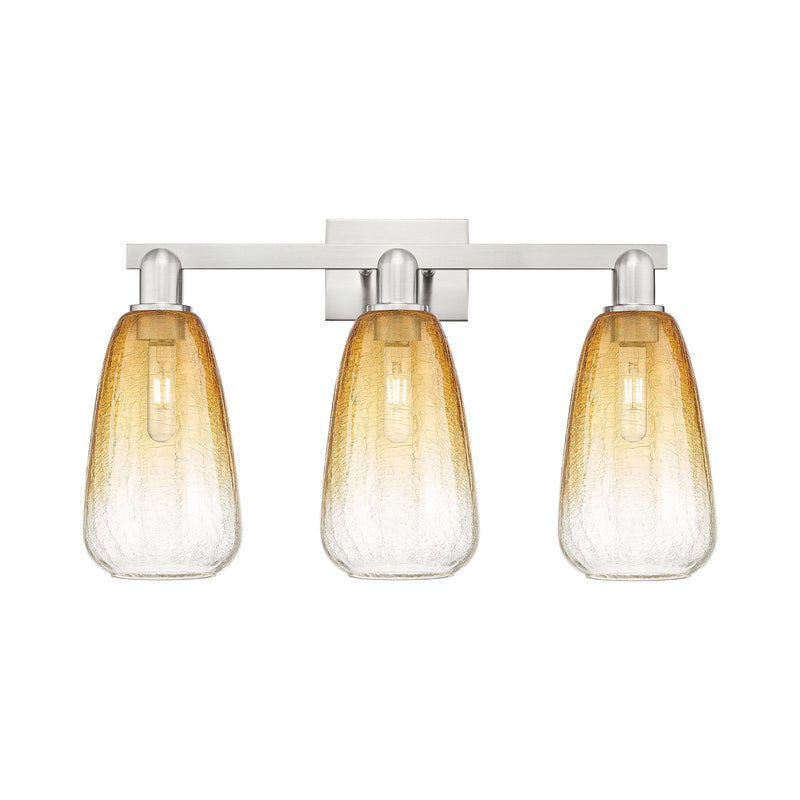 Innovations Brookhaven Almond 26in 3-Light Bath Vanity Light | Industrial Brushed Satin Nickel and Amber Glass | Bathroom | Model 716-3W-SN-G480-6AM