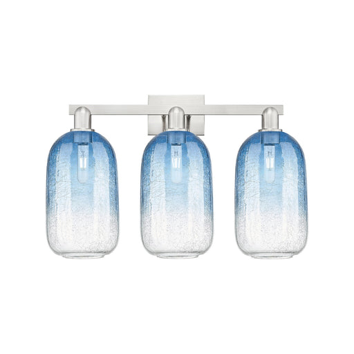 Innovations Brookhaven Cloche 26in 3-Light Bath Vanity Light | Industrial Brushed Satin Nickel and Sapphire Blue Glass | Model 716-3W-SN-G482-7SB