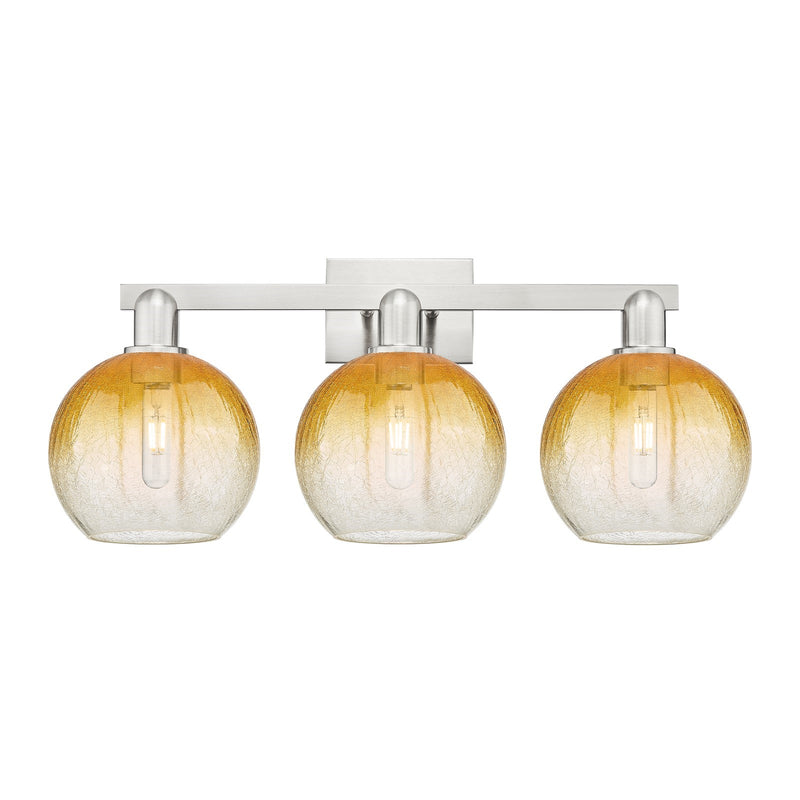 Innovations Brookhaven Globe 27in 3-Light Bath Vanity Light | Industrial Brushed Satin Nickel and Amber Glass | Bathroom Vanity | Model 716-3W-SN-G483-8AM