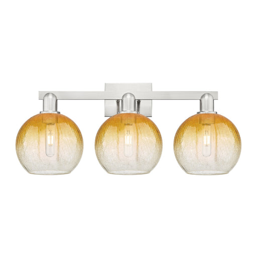 Innovations Brookhaven Globe 27in 3-Light Bath Vanity Light | Industrial Brushed Satin Nickel and Amber Glass | Bathroom Vanity | Model 716-3W-SN-G483-8AM