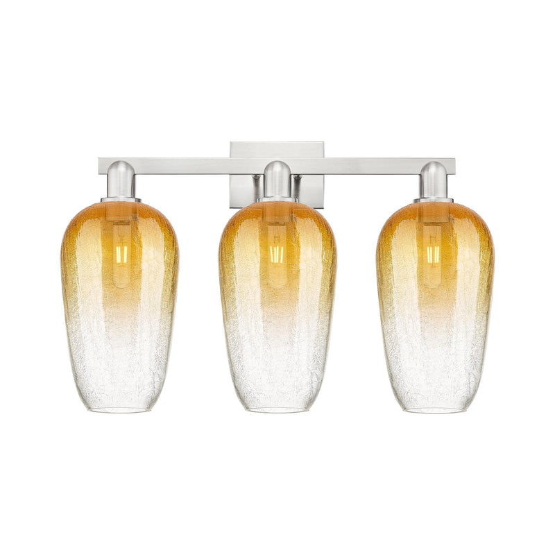 Innovations Brookhaven Flute 26in 3-Light Bath Vanity Light | Industrial Brushed Satin Nickel Steel and Amber Glass | Bathroom | Model 716-3W-SN-G484-7AM