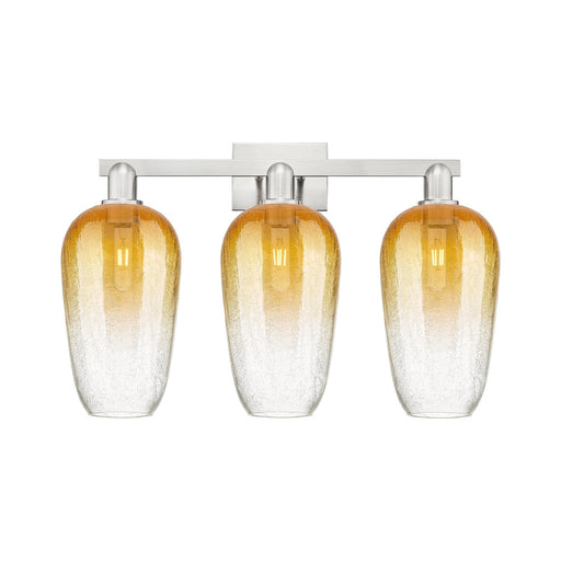 Innovations Brookhaven Flute 26in 3-Light Bath Vanity Light | Industrial Brushed Satin Nickel Steel and Amber Glass | Bathroom | Model 716-3W-SN-G484-7AM