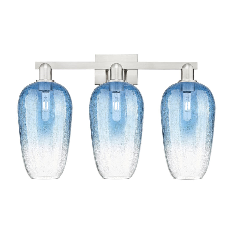 Innovations Brookhaven Flute 26in 3-Light Bath Vanity Light | Industrial Brushed Satin Nickel and Sapphire Blue Glass | Model 716-3W-SN-G484-7SB