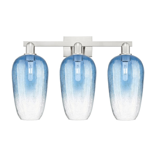Innovations Brookhaven Flute 26in 3-Light Bath Vanity Light | Industrial Brushed Satin Nickel and Sapphire Blue Glass | Model 716-3W-SN-G484-7SB