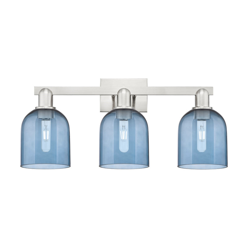 Innovations Bella 24.5in 3-Light Bath Vanity Light | Industrial Brushed Satin Nickel and Blue Glass | Bathroom Vanity | 24.5 x | Model 716-3W-SN-G558-6BL