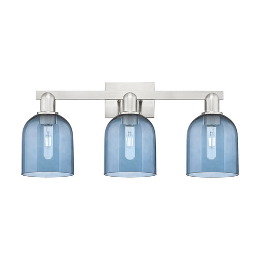 Innovations Bella 24.5in 3-Light Bath Vanity Light | Industrial Brushed Satin Nickel and Blue Glass | Bathroom Vanity | 24.5 x | Model 716-3W-SN-G558-6BL