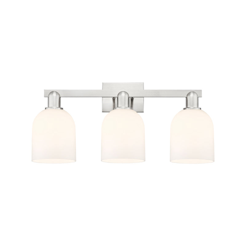 Innovations Bella 25in 3-Light Bath Vanity Light | Industrial Brushed Satin Nickel and White Glass | Bathroom Vanity | 24.5 x | Model 716-3W-SN-G558-6GWH