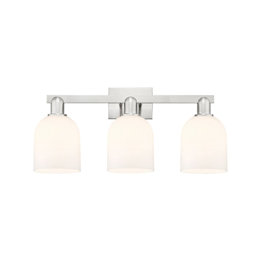 Innovations Bella 25in 3-Light Bath Vanity Light | Industrial Brushed Satin Nickel and White Glass | Bathroom Vanity | 24.5 x | Model 716-3W-SN-G558-6GWH