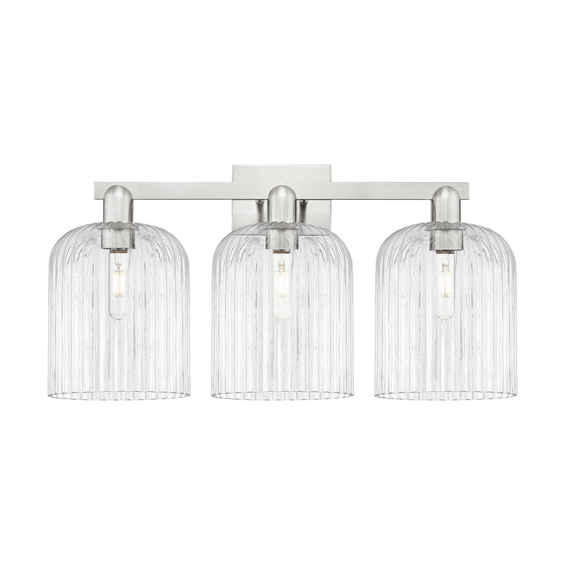 Innovations Bridal Veil 27in 3-Light Bath Vanity Light | Industrial Brushed Satin Nickel and Clear Ribbed Glass | Bathroom | Model 716-3W-SN-G559-8CL