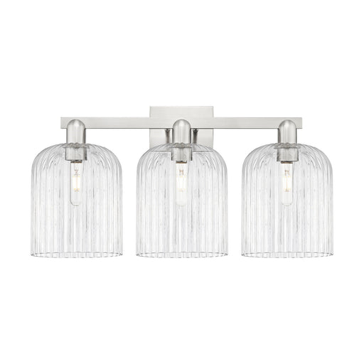 Innovations Bridal Veil 27in 3-Light Bath Vanity Light | Industrial Brushed Satin Nickel and Clear Ribbed Glass | Bathroom | Model 716-3W-SN-G559-8CL