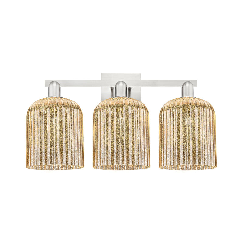 Innovations Bridal Veil 27in 3-Light Bath Vanity Light | Industrial Transitional Brushed Satin Nickel and Mercury Ribbed Glass | Model 716-3W-SN-G559-8ME