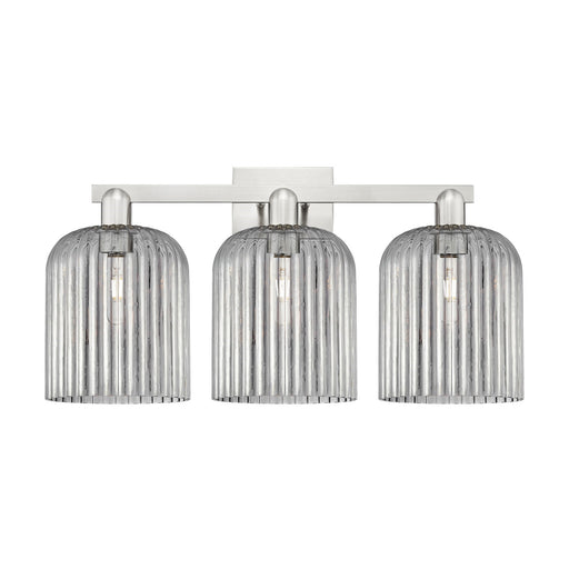 Innovations Bridal Veil 27in 3-Light Bath Vanity Light | Industrial Transitional Brushed Satin Nickel and Light Smoke Ribbed | Model 716-3W-SN-G559-8SM