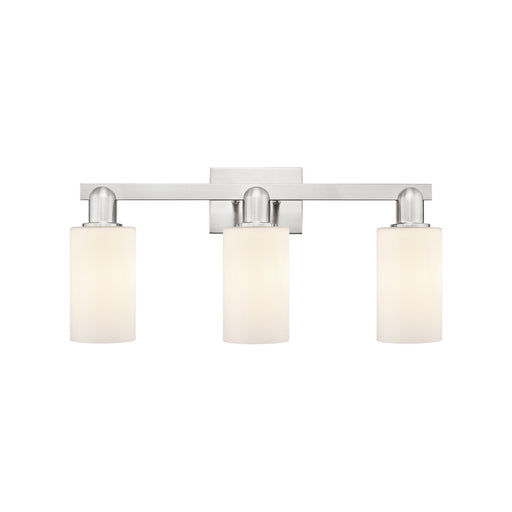 Innovations Clymer 23in 3-Light Bath Vanity Light | Industrial Brushed Satin Nickel and Matte White Glass | Bathroom Vanity | 22.88 | Model 716-3W-SN-G801