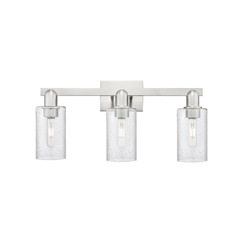 Innovations Clymer 23in 3-Light Bath Vanity | Industrial Brushed Satin Nickel Steel and Seedy Glass | Bathroom Vanity Light | 22.88 | Model 716-3W-SN-G804