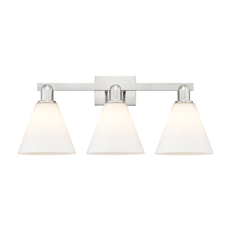 Innovations Berkshire Glass 26in 3-Light Bath Vanity Light | Industrial Satin Nickel Steel and Matte White Glass | Bathroom | Model 716-3W-SN-GBC-81