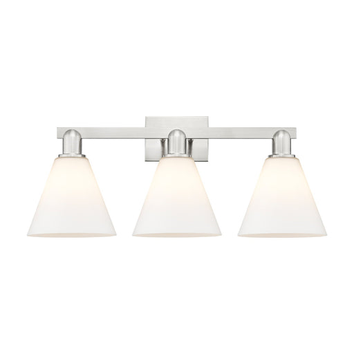 Innovations Berkshire Glass 26in 3-Light Bath Vanity Light | Industrial Satin Nickel Steel and Matte White Glass | Bathroom | Model 716-3W-SN-GBC-81