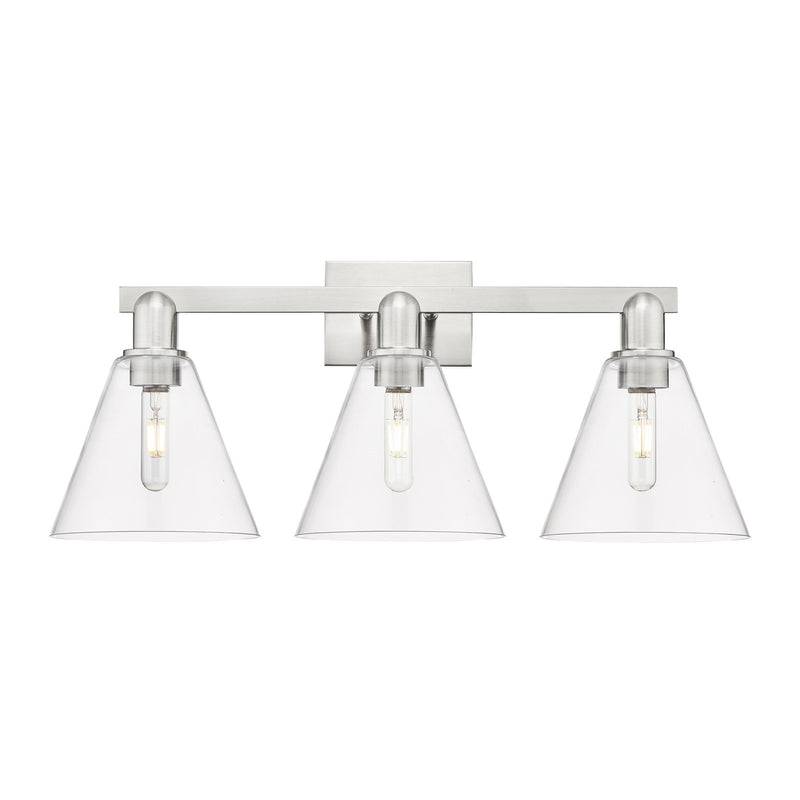 Innovations Berkshire Glass 26in 3-Light Bath Vanity Light | Industrial Satin Nickel Steel and Clear Glass | Entryway & Bathroom | Model 716-3W-SN-GBC-82