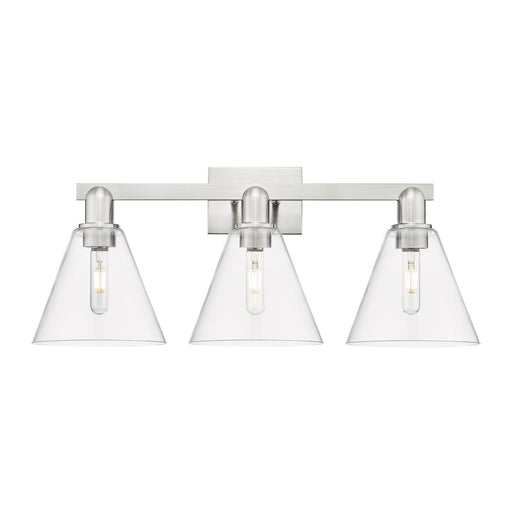 Innovations Berkshire Glass 26in 3-Light Bath Vanity Light | Industrial Satin Nickel Steel and Clear Glass | Entryway & Bathroom | Model 716-3W-SN-GBC-82