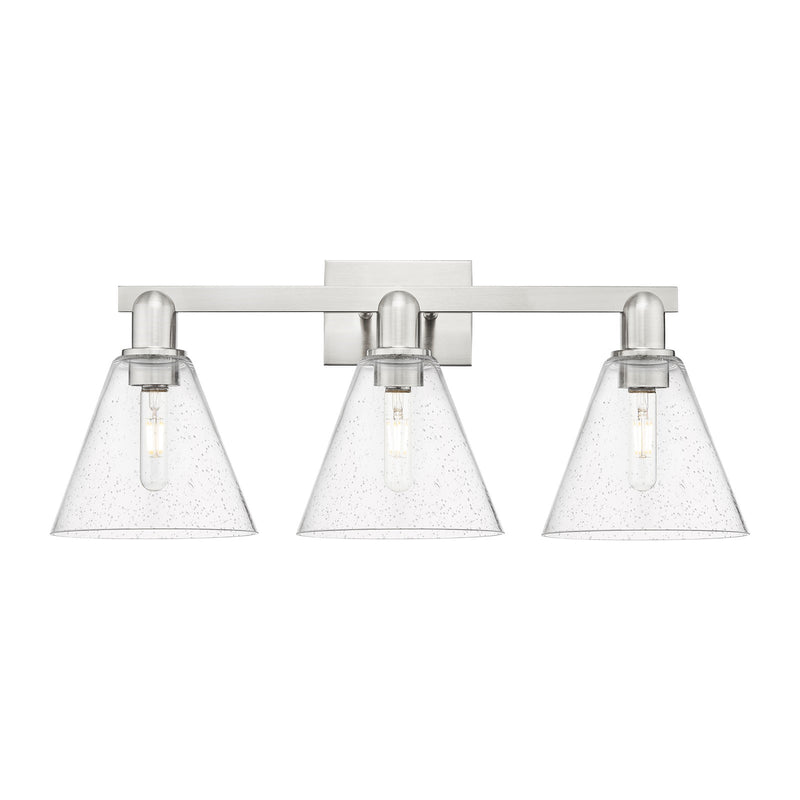 Innovations Berkshire Glass 26in 3-Light Bath Vanity Light | Industrial Satin Nickel Steel and Seedy Glass | Bathroom Vanity & | Model 716-3W-SN-GBC-84