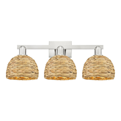 Innovations Woven Rattan 27in 3-Light Bath Vanity Light | Industrial Brushed Satin Nickel and Natural Fiber Dome Shade | Model 716-3W-SN-RBD-8-NAT
